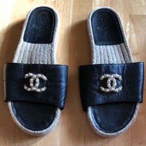 Chanel Espadrille Sandal Slides 38